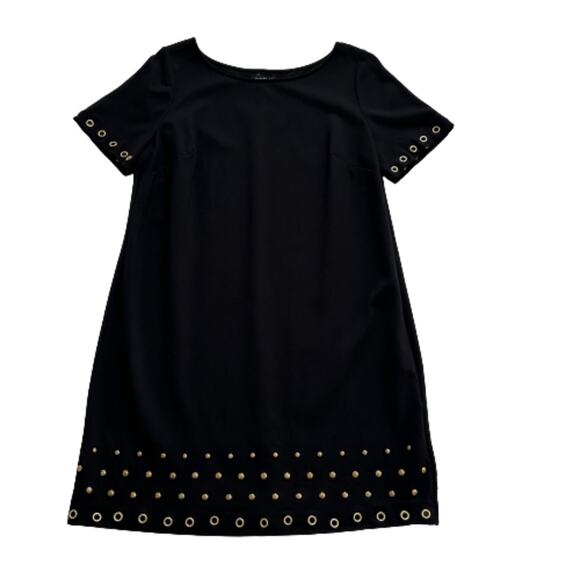 Roz & Ali Black Grommet Rivet Detail Short Sleeve Shift LBD Dress Woman Size 14 - Picture 12 of 12